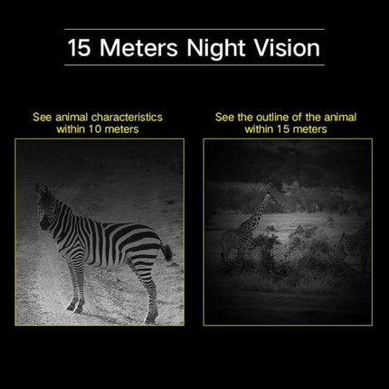 VESAFE Solar-Powered IP Camera for Outdoor Wildlife Monitoring showing 15 meters night vision with clear zebra detail and distant giraffe outline