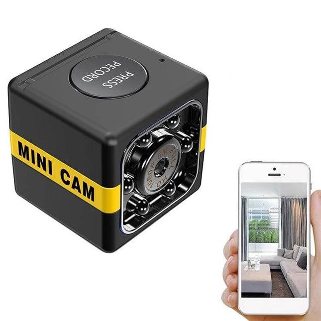Versatile Outdoor Camera for Aerial Sports and Adventure Capture compact cube mini cam with all-glass lens, motion detection and low-light auto recording