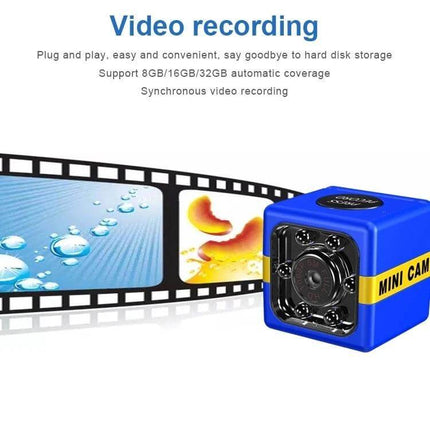 Versatile Outdoor Camera for Aerial Sports and Adventure Capture compact blue mini cam showing all-glass lens and video recording film strip