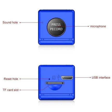 Versatile Outdoor Camera for Aerial Sports and Adventure Capture compact blue cube camera with press record button, TF card slot and USB interface