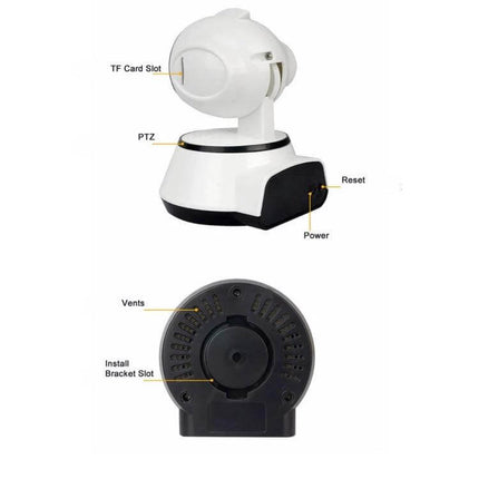 Anpwoo WiFi IP Camera for Home Monitoring with Night Vision - white PTZ indoor security camera showing TF card slot, power and reset ports