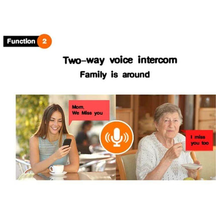 Anpwoo WiFi Camera for Home Security and Night Monitoring showing two-way voice intercom with family members communicating remotely