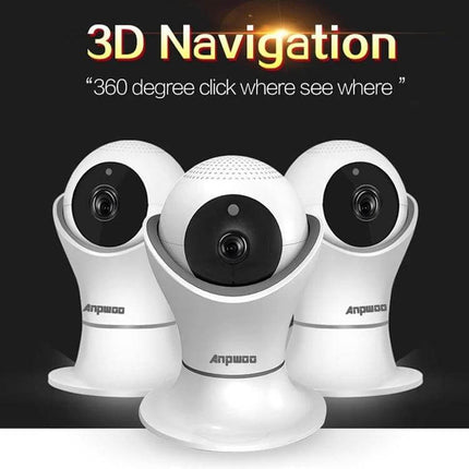 Anpwoo Hercules WiFi Security Camera for Home Monitoring with Night Vision - 1080P PTZ night-vision indoor camera showing three white units with 360° pan
