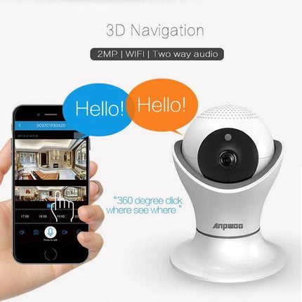 Anpwoo Hercules WiFi Security Camera for Home Monitoring with Night Vision - 1080P PTZ home camera showing mobile app live view and two-way audio