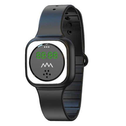 Outdoor Silica Gel Mosquito Repellent Wristband Black shown on black wearable band for camping, hiking and outdoor mosquito protection