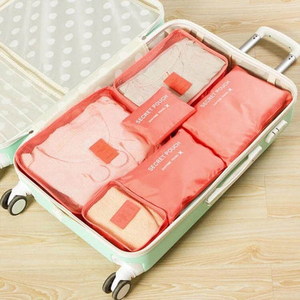 NIBESSER Travel Mesh Packing Cube Set For Clothes, 6 Piece - Coral 6-piece packing cubes organized in suitcase with breathable mesh panels