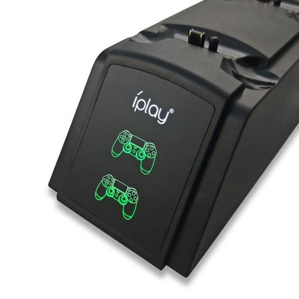 iPlay Charging Stand for PS4 Controllers in Home Gaming Sessions - black dual charging dock with LED controller icons