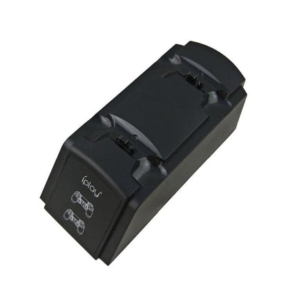 iPlay Charging Stand for PS4 Controllers in Home Gaming Sessions - dual USB charger for two PS4 controllers, compact black stand