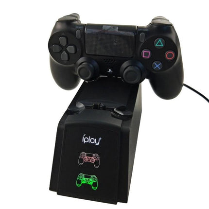 iPlay Charging Stand for PS4 Controllers in Home Gaming Sessions - dual USB dock charging two PS4 controllers