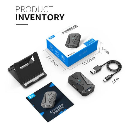 Essential GAMWING Accessory for Daily Mobile Gaming Use - compact Bluetooth adapter with USB cable, mouse/keyboard support, and foldable phone stand