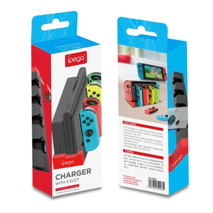 iPega Stand for Charging Nintendo Switch Joy-Con at Home - compact 4-slot charger with docked colorful Joy-Cons for easy home charging