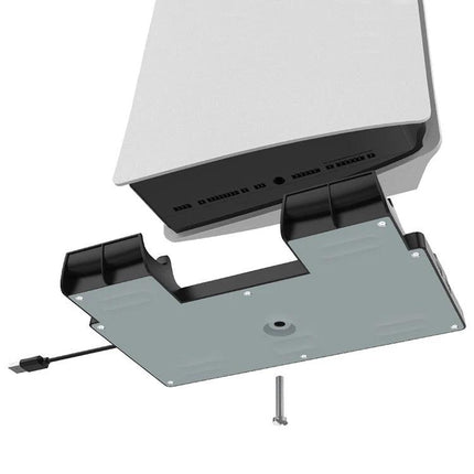 iplay Charging Stand for PS5 Controllers in Home Gaming - underside view of dual dock USB charging base attached to console