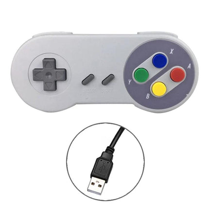 Wired USB Game Controller for PC and Mac with 1.5 Meter Cable retro-style grey controller with colored buttons and USB plug