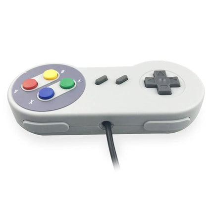 Wired USB Game Controller for PC and Mac with 1.5 Meter Cable retro-style grey controller with colored buttons and USB cable