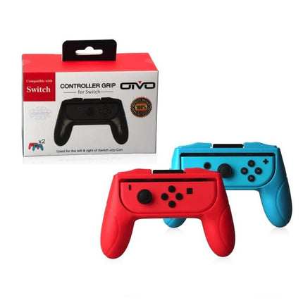 OIVO Grips for Comfortable Home Gaming with Nintendo Switch red and blue ergonomic controller grips with packaging