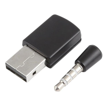 Compact Bluetooth Adapter for Home Gaming and Music Use - black USB dongle with 3.5mm audio jack adapter for PS4 and smartphones