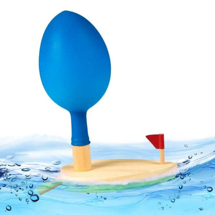 Wooden Balloon-Powered Bath Boat Toy With 2 Balloons, 16cm