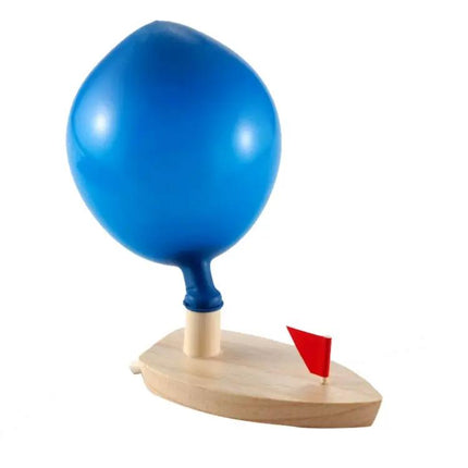 Wooden Balloon-Powered Bath Boat Toy With 2 Balloons, 16cm