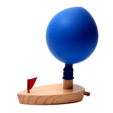 Wooden Balloon-Powered Bath Boat Toy With 2 Balloons, 16cm