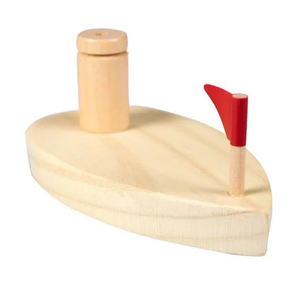Wooden Balloon-Powered Bath Boat Toy With 2 Balloons, 16cm