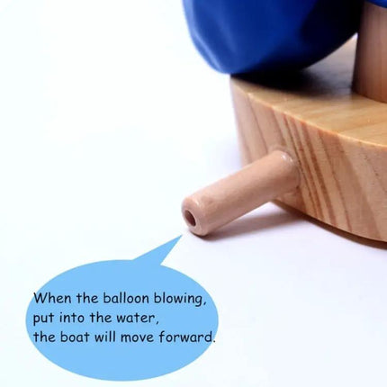 Wooden Balloon-Powered Bath Boat Toy With 2 Balloons, 16cm