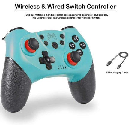 Game Controller for Everyday Nintendo Switch Gaming Sessions - turquoise wireless Bluetooth gamepad with ergonomic grips and 2.3ft charging cable