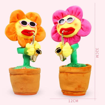 Adorable Plush Toy for Children's Daily Music Fun at Home - colorful flower plush playing saxophone, wireless songs, 32cm in pot