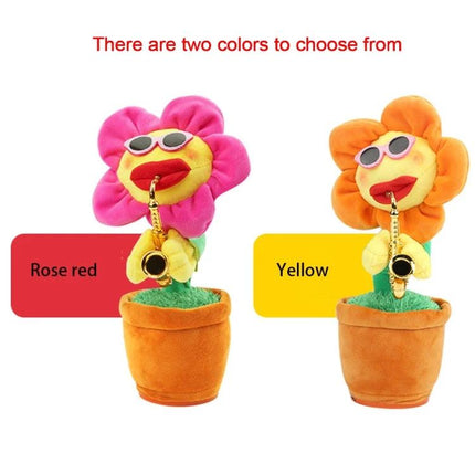 Adorable Plush Toy for Children's Daily Music Fun at Home - pink and yellow flower plush toys with sunglasses playing saxophone in pots, two color options