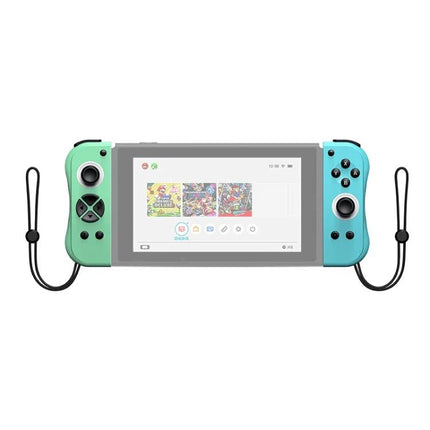 Joy-Con Style Controllers for Daily Nintendo Switch Gaming showing mint green and blue wireless controllers attached to Switch for family play