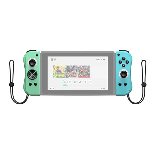 Joy-Con Style Controllers for Daily Nintendo Switch Gaming showing mint green and blue wireless controllers attached to Switch for family play