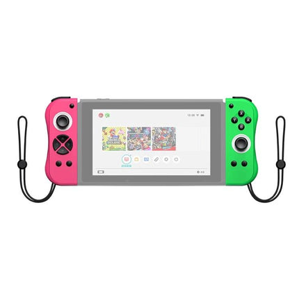 Joy-Con Style Controllers for Daily Nintendo Switch Gaming with pink left and green right wireless controllers attached to console