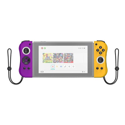 Joy-Con Style Controllers for Daily Nintendo Switch Gaming - purple left and yellow right wireless controllers attached to Switch for family play