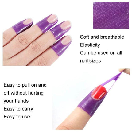 Nail Art Anti-Spill U-Shape Stickers 10pc Pack For Clean Polish purple finger guards shown on nails keeping polish neat