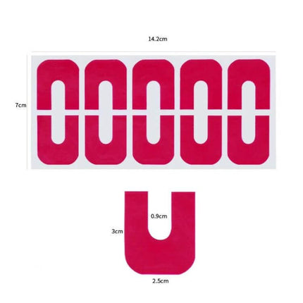 Nail Art Anti-Spill U-Shape Stickers 10pc Pack For Clean Polish - red U-shaped nail edge stickers pack with dimensions shown
