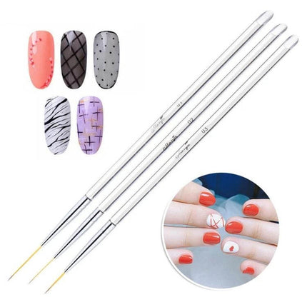Nail Art Double-Ended Color Brush Set for Fine Details - three precision double-ended brushes for fine lines, tiny flowers, and intricate nail art