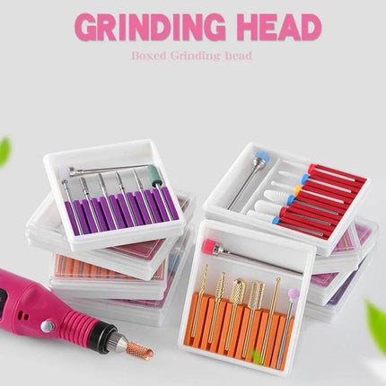 Nail Art Grinding Heads Set For Nail Polishing At Home - 10-piece boxed alloy, tungsten steel and plastic grinding heads for DIY manicure and pedicure