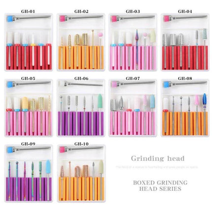 Nail Art Grinding Heads Set For Nail Polishing At Home - 10-piece boxed alloy, tungsten steel and plastic grinding head kits for DIY manicures and pedicures