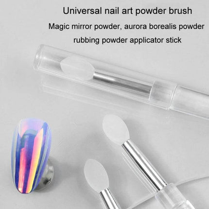 Nail Art Silicone Applicator Sticks 2-Pack For Powder And Eyeshadow shown with silicone tips, aluminum tubes and protective caps for precise nail and makeup application
