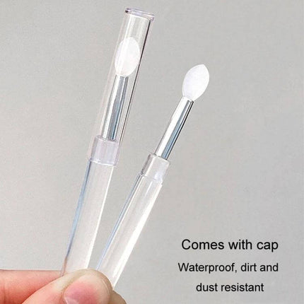 Alt Tag: Nail Art Silicone Applicator Sticks 2-Pack For Powder And Eyeshadow clear handles with silicone tips, aluminum ferrules and caps for precision application