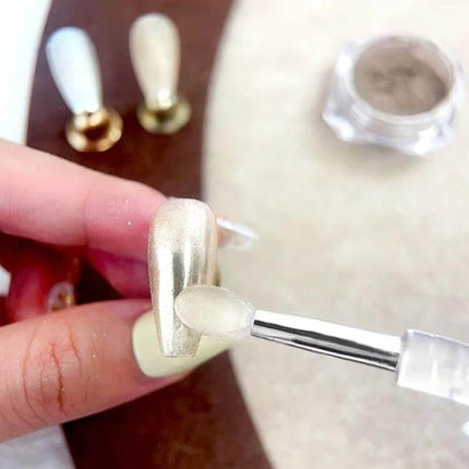 Nail Art Silicone Applicator Sticks 2-Pack For Powder And Eyeshadow applying metallic powder to a nail for precise, mess-free coverage