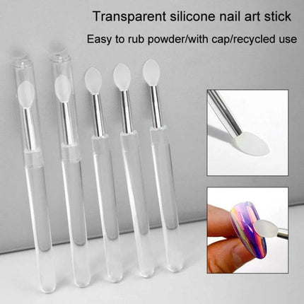 Nail Art Silicone Applicator Sticks 2-Pack For Powder And Eyeshadow - clear silicone tip applicators with aluminum tube and plastic handle for precise nail art