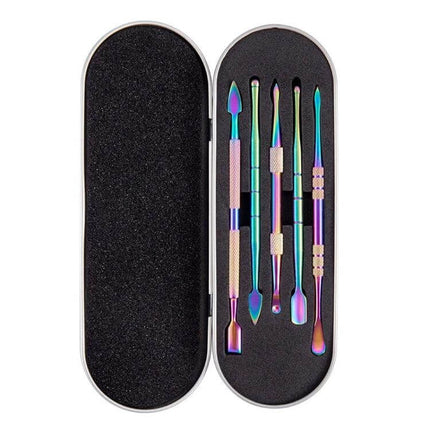Nail Art Tool Set 5 In 1 For DIY Home Manicure And Nail Art - compact stainless steel rainbow 5‑in‑1 manicure kit in protective case