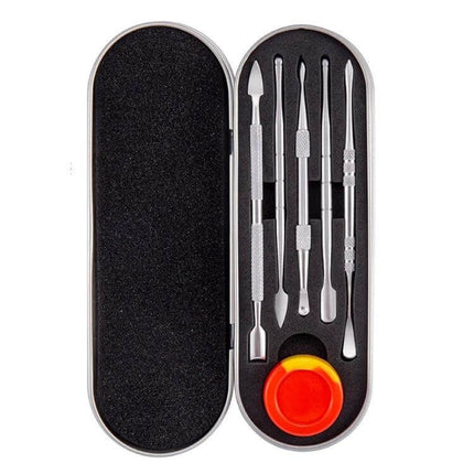 Nail Art Tool Set 5 In 1 For DIY Home Manicure And Nail Art - stainless steel compact case with 5-in-1 double-ended tools and wax pot
