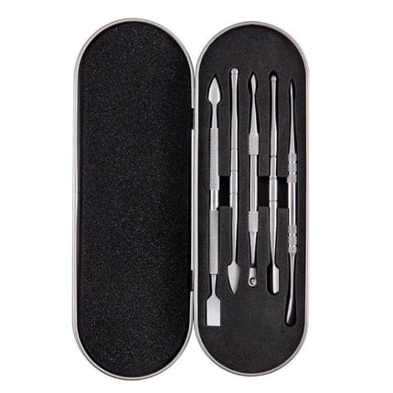 Nail Art Tool Set 5 In 1 For DIY Home Manicure And Nail Art — stainless steel compact case with 5-in-1 manicure, cuticle and nail art tools