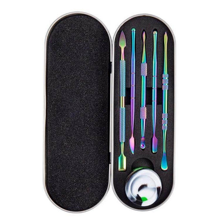 Nail Art Tool Set 5 In 1 For DIY Home Manicure And Nail Art - stainless steel rainbow manicure tools in compact case for cuticle care and residue cleanup