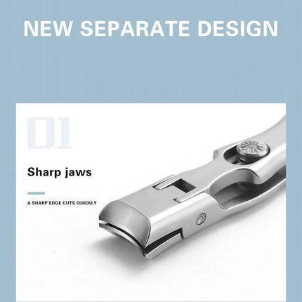 Nail Cutter With Anti Splash Design Stainless Steel showing curved double-sided blade and anti-splash clippings compartment