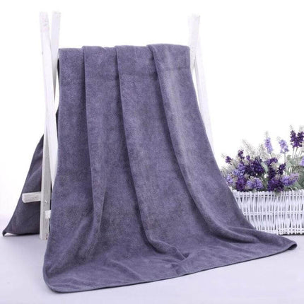 Nano Thickened Bath Towel For Salon And Home Use 30x60cm - compact dense-weave purple microfiber towel displayed draped over rack