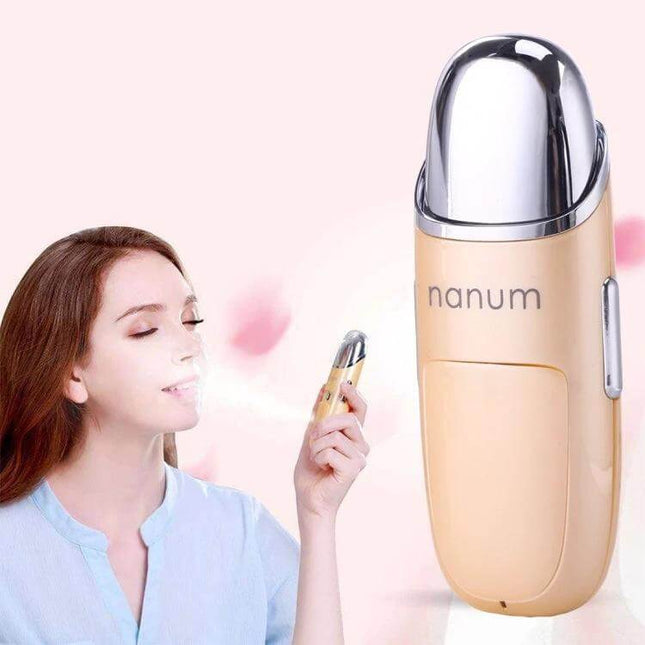 Nanum Facial Hydrating Massager Mini Humidifier For Daily Hydration — portable facial mist and massager shown in use