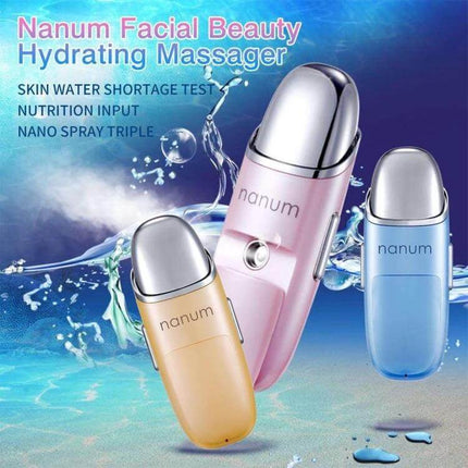 Nanum Facial Hydrating Massager Mini Humidifier For Daily Hydration - compact portable facial humidifier and gentle massager in pink, blue, and gold
