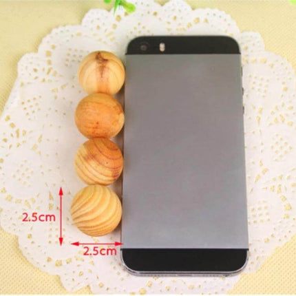 Natural Camphor Wood Balls 5pc Set for Moth and Insect Repellent - 2.5cm natural camphor wood balls beside smartphone, wardrobe/drawer insect deterrent